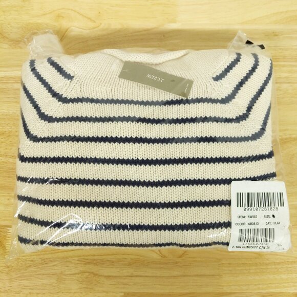 NWT J Crew 1988 Heritage Cotton Rollneck Sweater in Cream White & Blue Stripe - Picture 2 of 2